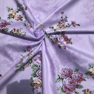 Beautiful Lilac Purple Shabby Roses Fabric sold By The Yard