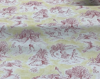 Vintage Discontinued Toile Fabric Cotton Duck Drapery 54 fabric by the yard