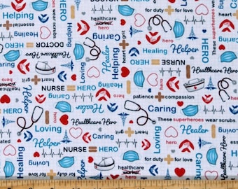 Cotton Nurses Nursing Medical Words Phrases Fabric Print by the Yard D373.42