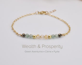 Money, Wealth, & Abundance Crystal Bracelet. Prosperity Gift. Goodluck Gift. Aventurine, citrine, and pyrite jewelry. 14K Gold Filled