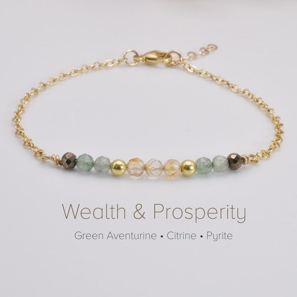 Money, Wealth, and Abundance Crystal Bracelet. Prosperity Gift. Good Luck Jewelry Gift. 14K Gold filled or Sterling Silver. Gift for her