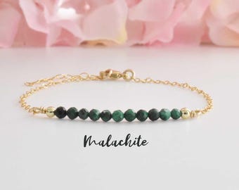 14K Gold-Filled Malachite Bracelet Gift. Natural Malachite bracelet gift for her. Dainty Spiritual Protection Gift. Stackable bracelet gift.