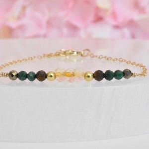 Wealth and money manifesting bracelet with malachite, citrine, pyrite and tiger's eye bracelet in 14k gold filled.