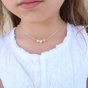 Gifts for Girls. Heart necklace with pink opals, aquamarine, or moonstones. Sterling silver and gold-filled options.