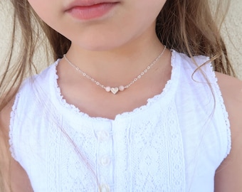 Gifts for Girls. Heart necklace with pink opals, aquamarine, or moonstones. Sterling silver and gold-filled options.