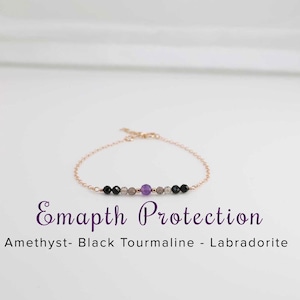 Dainty Crystal Empath Protection Bracelet: Amethyst, Labradorite, Black Tourmaline