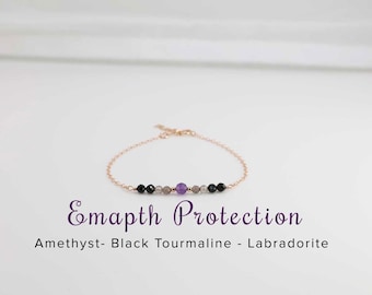 Dainty Crystal Empath Protection Bracelet: Amethyst, Labradorite, Black Tourmaline