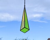 Stained glass geometric suncatcher drop - green and orange with textured green. Free UK delivery Gift idea