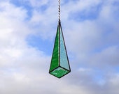 Stained glass geometric suncatcher drop - green with iridescent. Free UK delivery Gift idea