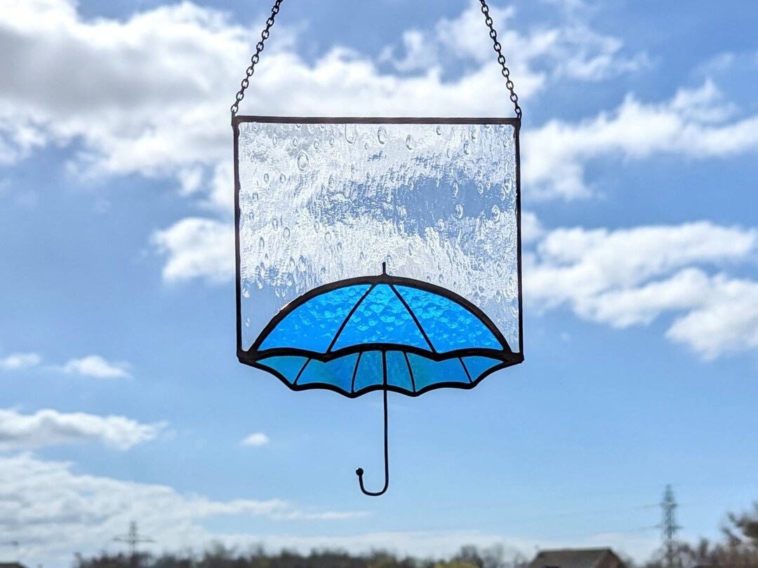 Stained Glass Modern Suncatcher. Umbrella Design. Blue Glass. Etsy