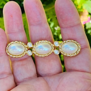 Vintage Christian Dior Pearl Brooch: Gold Plated Swarovski Crystal