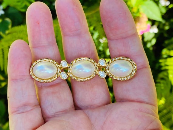 Vintage Christian Dior Faux Pearl Brooch Made From Gold Plating And Swarovski Crystal