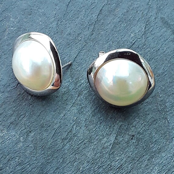 Mabe Pearl Earrings in Silver Setting 