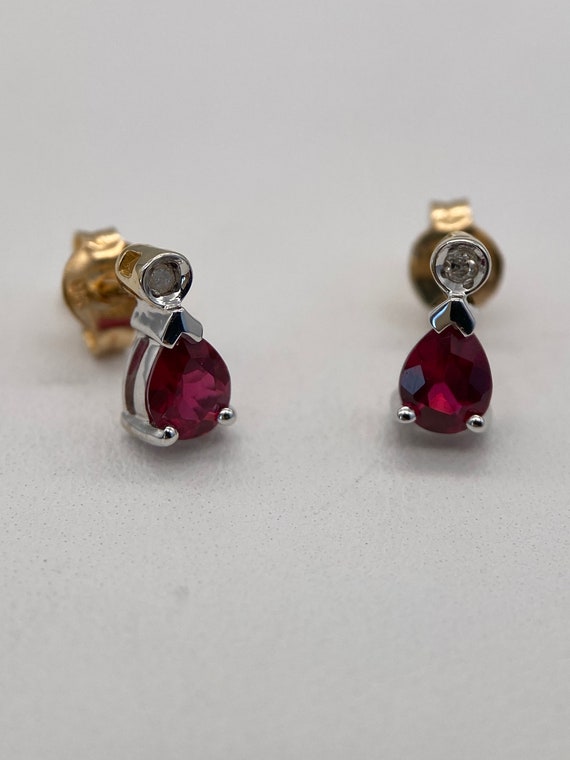 Ruby and Diamond Drop Earrings Set in White Gold … - image 5
