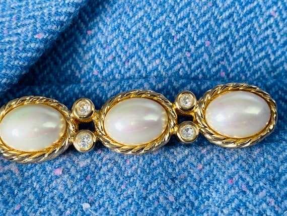 Vintage Christian Dior Pearl Brooch With Swarovsk… - image 1