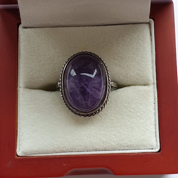 Vintage Amethyst Ring In Silver,Ring Size P, Caboc