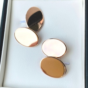 9 Carat Rose Gold Mens Double Cufflinks With Chain Link Fully Hallmarked Weight 10.5 Grams