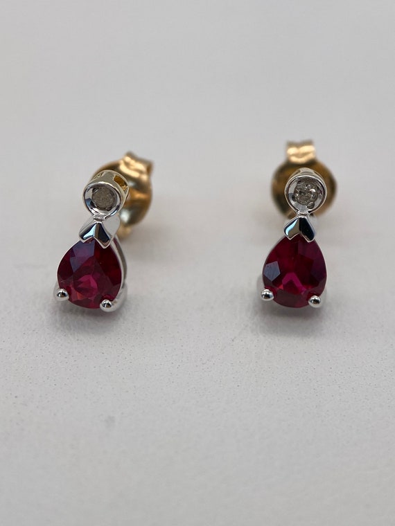 Ruby and Diamond Drop Earrings Set in White Gold … - image 7