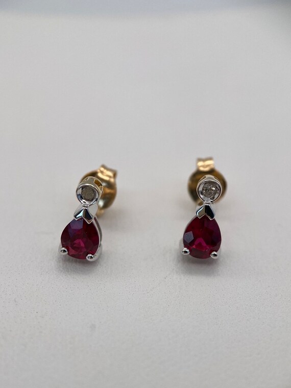 Ruby and Diamond Drop Earrings Set in White Gold … - image 8