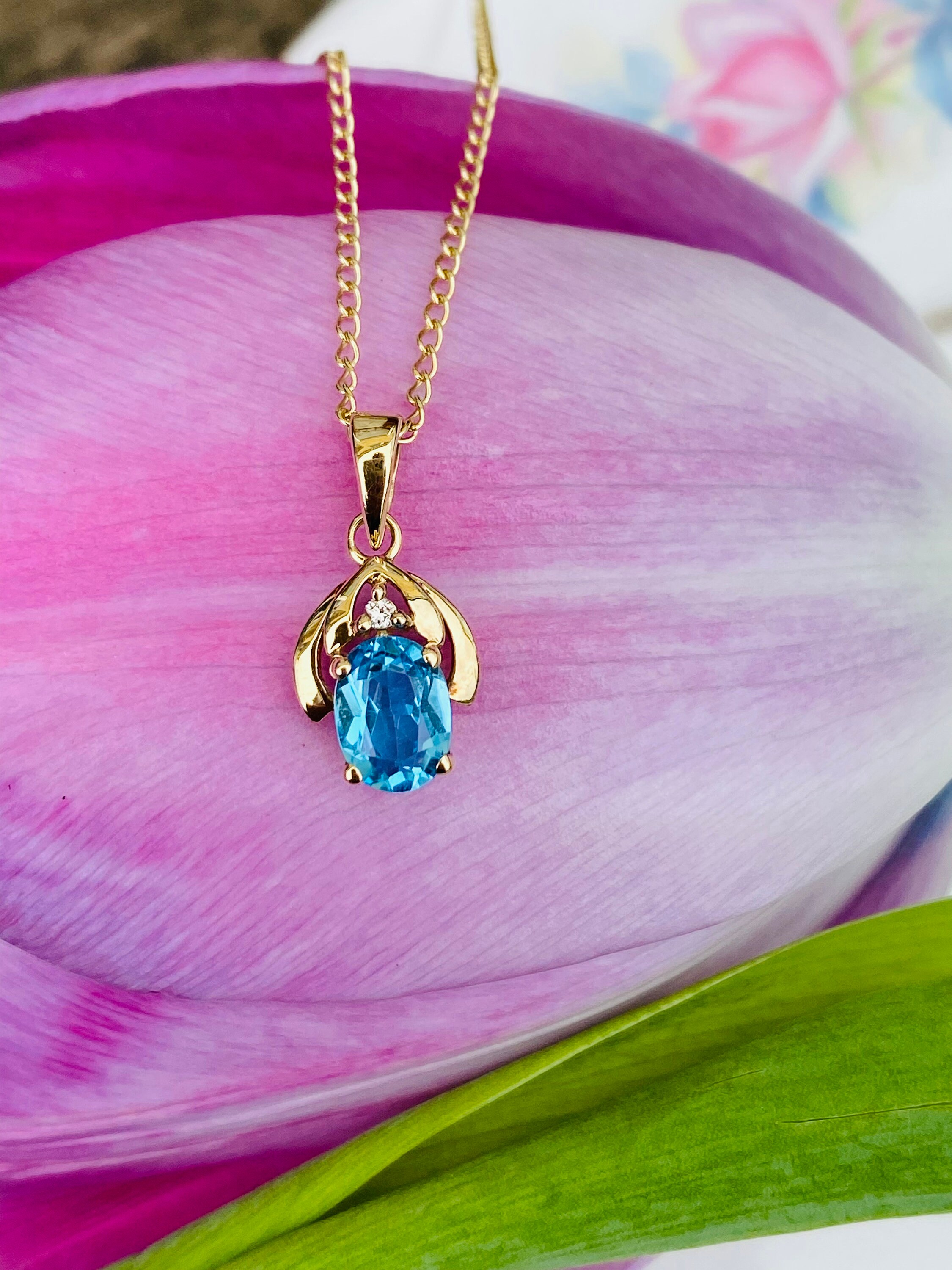 Vintage Blue Topaz Necklace Set in 9 