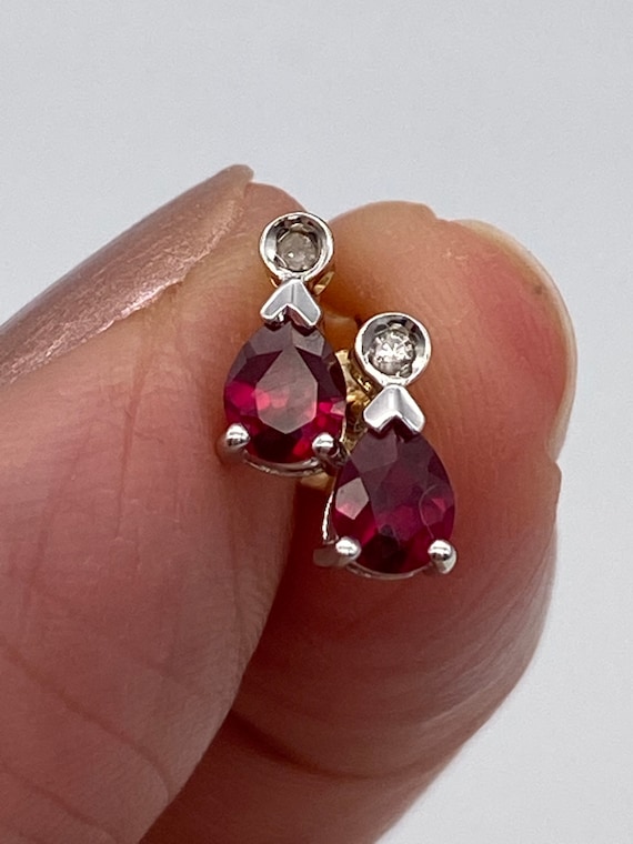 Ruby and Diamond Drop Earrings Set in White Gold … - image 1