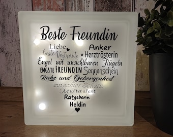 Glasbaustein mit Beleuchtung | ~ BESTE FREUNDIN~ | Dekolicht | Beleuchtung | Geschenkidee