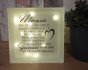 Glasbaustein mit Beleuchtung | ~MAMA~ | Dekolicht | Beleuchtung | Geschenkidee