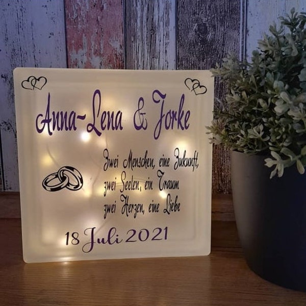 Glasbaustein mit Beleuchtung | ~ HOCHZEIT~ | Dekolicht | Beleuchtung | Geschenkidee