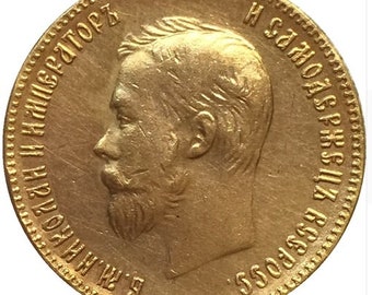 Pièce historique de 10 RUBLES Empire russe de 1901 représentant Nicolas II et finition plaquée or 24 carats vieillie