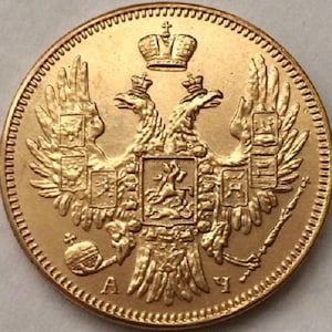 1840 RUSSIAN 5 RUBLES 24k Gold Plated Brass Historical Novelty Coin