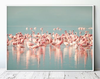 Flamingo print Bird photography Ocean print Coastal wall art Beach house decor Instant Digital Printable Downloadable Pastel Pink Tropical