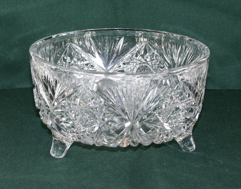 Antique Cut Glass 3footed Bowl American Brilliant Period Etsy