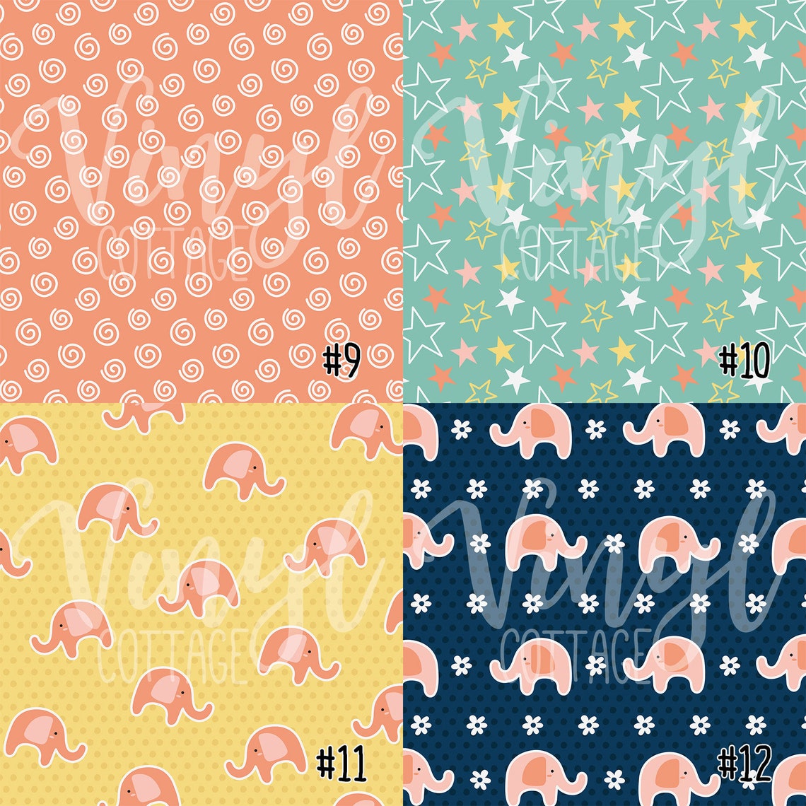 Baby Elephant Pattern Vinyl Blue and Yellow Print Vinyl | Etsy