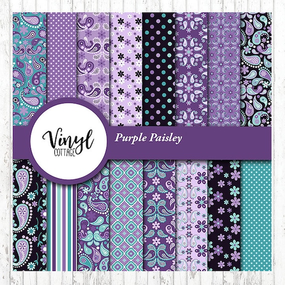 Purple Paisley Pattern Vinyl, Purple and Mint Print Vinyl,  Turquoise Floral Printed Craft Vinyl