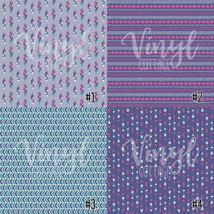 May include: Four digital paper designs in a purple, teal, pink and white color scheme. The designs feature feathers, arrows, chevron patterns and geometric shapes.