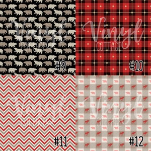 Peut inclure: Quatre motifs de papier num&eacute;rique, chacun avec un design diff&eacute;rent. Le motif en haut &agrave; gauche pr&eacute;sente un fond noir avec des ours blancs. Le motif en haut &agrave; droite est un plaid rouge et noir. Le motif en bas &agrave; gauche est un chevron rouge et blanc. Le motif en bas &agrave; droite est un plaid rouge et blanc avec des silhouettes d'&eacute;lans roses.