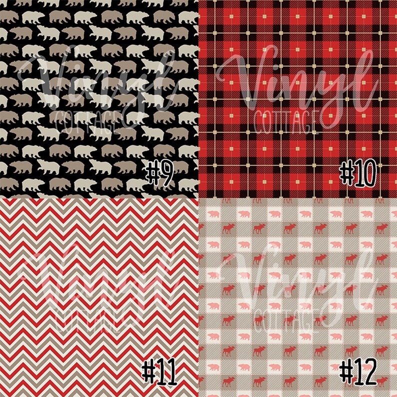 Peut inclure: Quatre motifs de papier num&eacute;rique, chacun avec un design diff&eacute;rent. Le motif en haut &agrave; gauche pr&eacute;sente un fond noir avec des ours blancs. Le motif en haut &agrave; droite est un plaid rouge et noir. Le motif en bas &agrave; gauche est un chevron rouge et blanc. Le motif en bas &agrave; droite est un plaid rouge et blanc avec des silhouettes d'&eacute;lans roses.