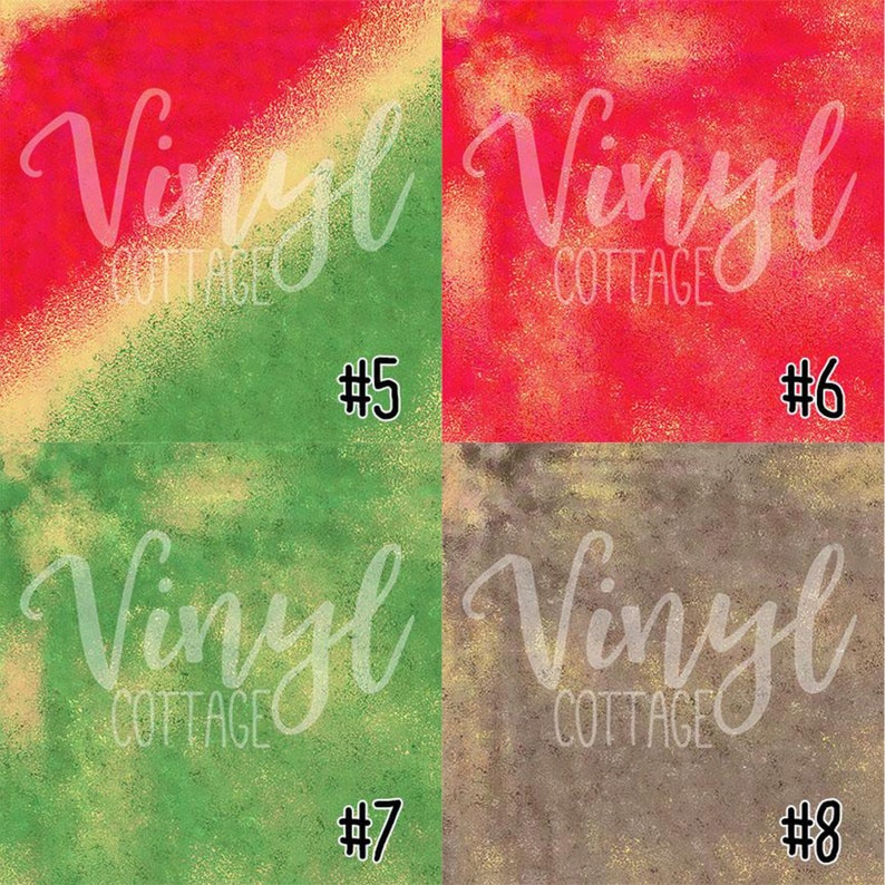 May include: Four digital paper designs with a distressed, textured look. The designs feature a red, green, yellow, and brown colour scheme. The text "Vinyl Cottage" is visible in the top left and top right corners of the image. The numbers 5, 6, 7, and 8 are visible in the bottom right corner of each design.