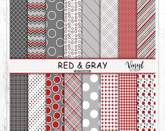 Vinilo con patrón geométrico rojo y gris: transferencia de calor y adhesivo