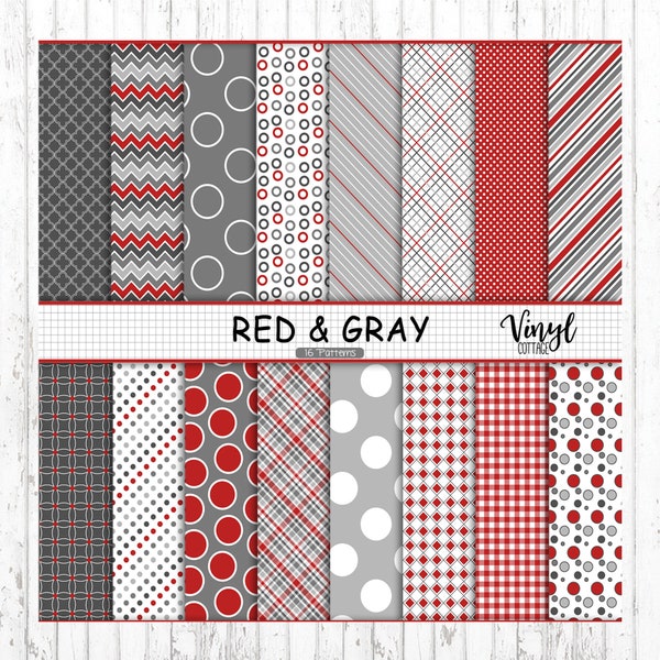 Red and Gray Pattern Vinyl, Crimson, Maroon Print Vinyl, Geometric Pattern Heat Transfer Vinyl, Printed Adhesive Vinyl, Craft Vinyl