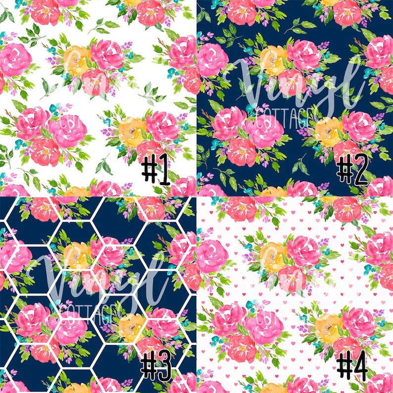 Navy Florals Pattern Craft Vinyl Flower Print HTV Etsy