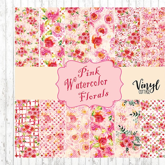 Pink Watercolor Floral Pattern Vinyl, Flower Printed HTV, Pattern Heat Transfer Vinyl, Printed Adhesive Vinyl, Craft Vinyl