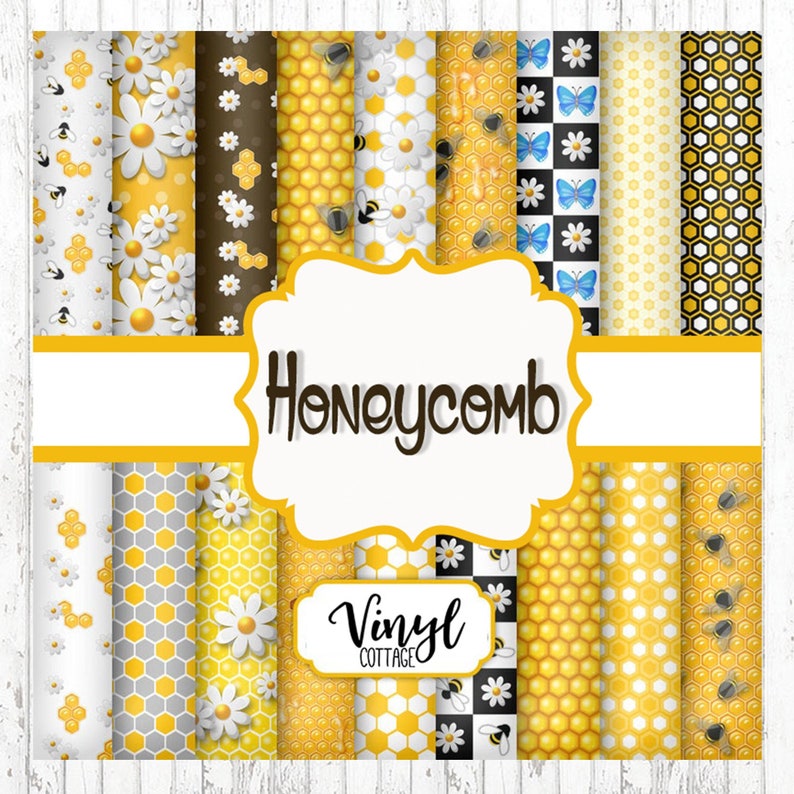 Honeycomb Pattern Vinyl, Bee Print Vinyl, Daisy Printed HTV, Pattern Heat Transfer Vinyl, Printed Adhesive Vinyl, Craft Vinyl image 1