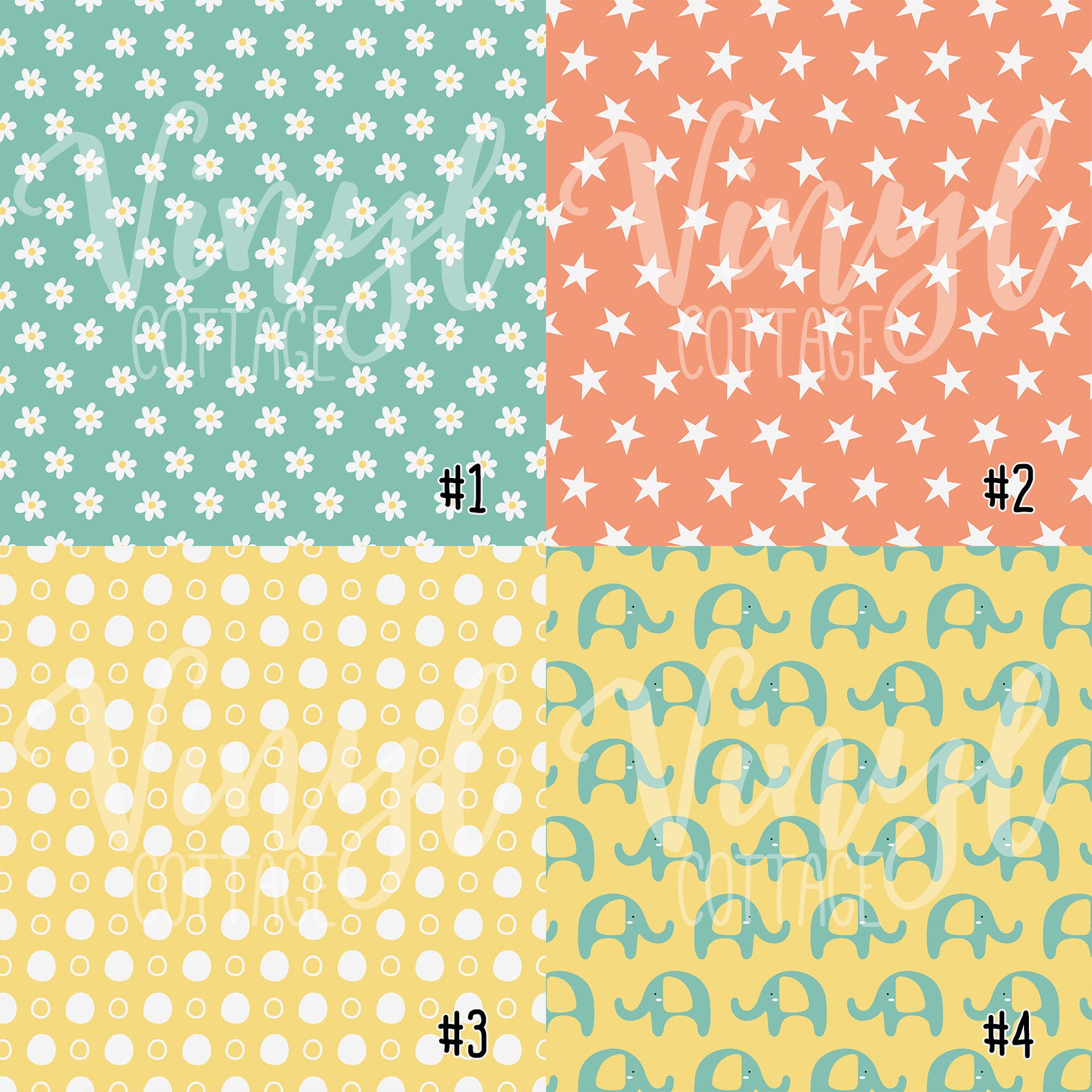 Baby Elephant Pattern Vinyl Blue and Yellow Print Vinyl | Etsy