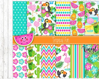 Tropical Fun Print Vinyl, Tropical Flower Print HTV, Cactus Pattern Heat Transfer Vinyl, Printed Adhesive Vinyl, Craft Vinyl