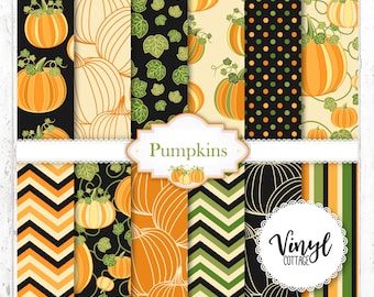 Pumpkin Print Vinyl, Fall Pumpkins Print HTV, Chevron Pattern Heat Transfer Vinyl, Printed Adhesive Vinyl, Craft Vinyl