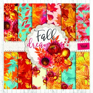 May include: A set of 8 digital papers featuring watercolor fall leaves in shades of orange, red, yellow, and green. The papers are perfect for scrapbooking, card making, and other crafting projects. The papers are also available in a variety of sizes.