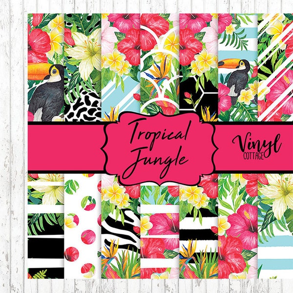Tropical Jungle Pattern Vinyl, Tropical Floral Print Vinyl, Floral Animal Print HTV, Pattern Heat Transfer Vinyl, Zebra Print Vinyl