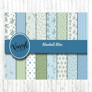 Bluebell Bliss Pattern Vinyl, Floral Print Vinyl, Stripes Printed HTV, Pattern Heat Transfer Vinyl, Printed Adhesive Vinyl, Craft Vinyl