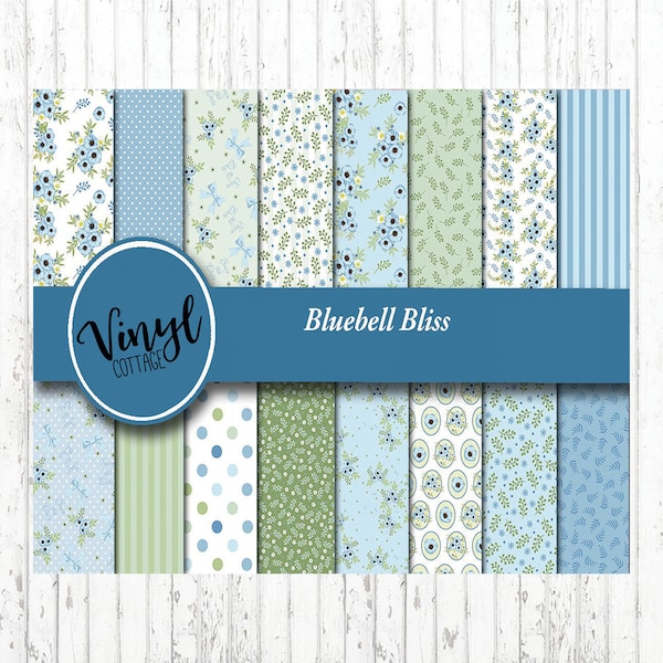 Bluebell Bliss Pattern Vinyl, Floral Print Vinyl, Stripes Printed HTV, Pattern Heat Transfer Vinyl, Printed Adhesive Vinyl, Craft Vinyl